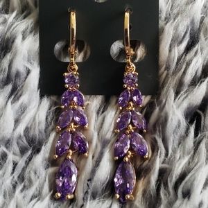 18K Yellow gold-filled purple topaz leaves earring